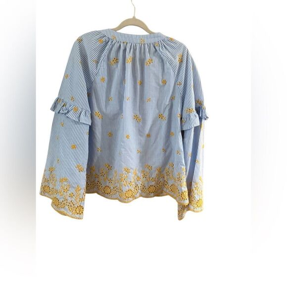 Very J boutique, blue and white striped blouse with yellow tassels size medium - Picture 3 of 9